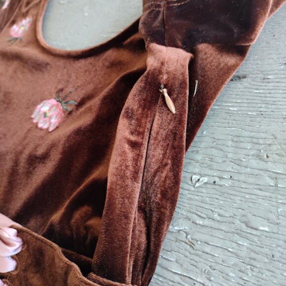 HONEY BELLE | Copper Brown Velvet Floral Fit And Flare Scoop Neck Corset Dress L - Picture 11 of 16